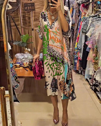 Robe Femme Imprimé Léopard Coupe Ample Col V