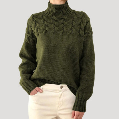 Pull Femme Tricoté Col Montant avec Dentelle et Zopfs