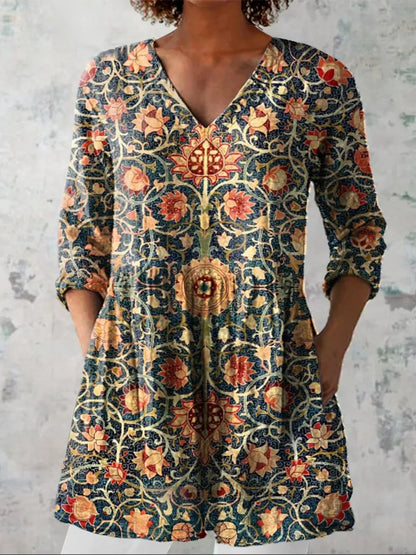 Tunique Longue Femme Coton Décolleté en V Coupe Ample