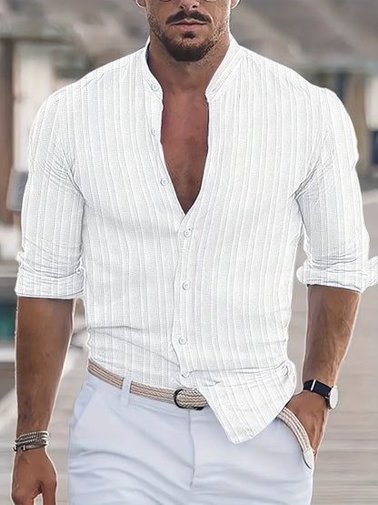 Chemise Homme Manches Courtes à Rayures avec Col Boutonné - BerlinGlamour