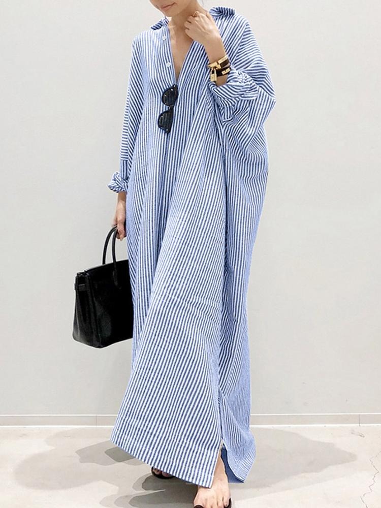 Robe Été Rayée Manches Courtes pour Femme