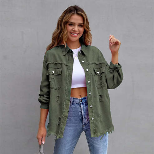 Blouson femme denim vert foncé stylish - PanierRoyale