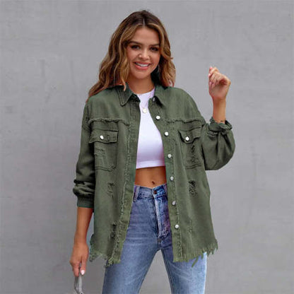 Blouson femme denim vert foncé stylish - PanierRoyale