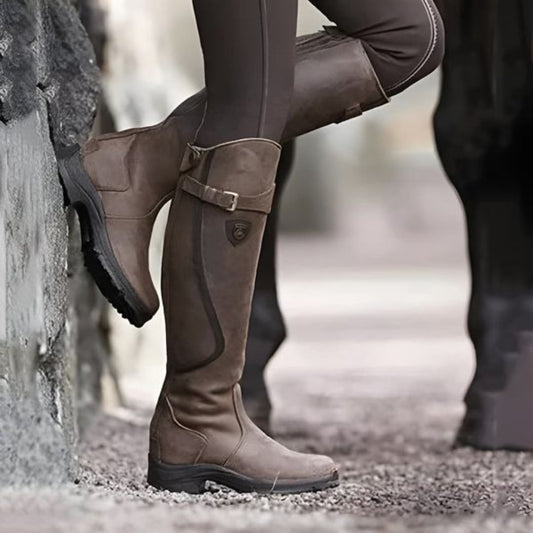 Bottes Équitation Femmes en Cuir Brun Classiques - PanierRoyale