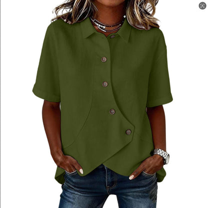 Chemise Femme Asymétrique Boutons Col Structuré Élégant