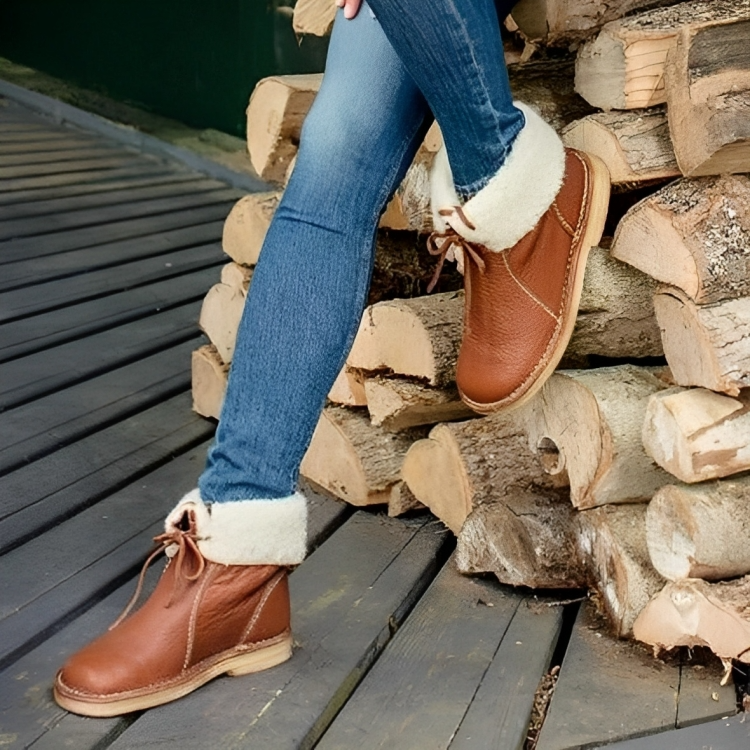 Bottines Cuir Brun Femme Hiver Doublure Chaude - PanierRoyale