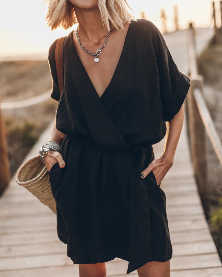 Robe Été en Lin Légère avec Manches Évasées et Imprimé Floral