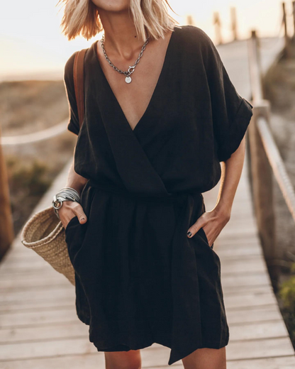 Robe Été en Lin Légère avec Manches Évasées et Imprimé Floral