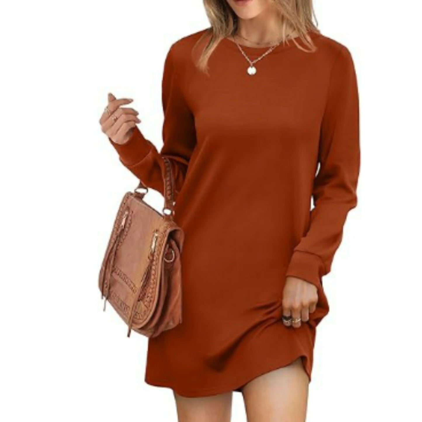 Robe Femme Col Rond Manches Longues Mini - luxestyle