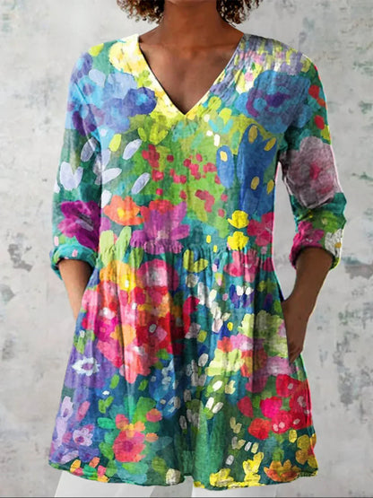 Tunique Longue Femme Coton Décolleté en V Coupe Ample