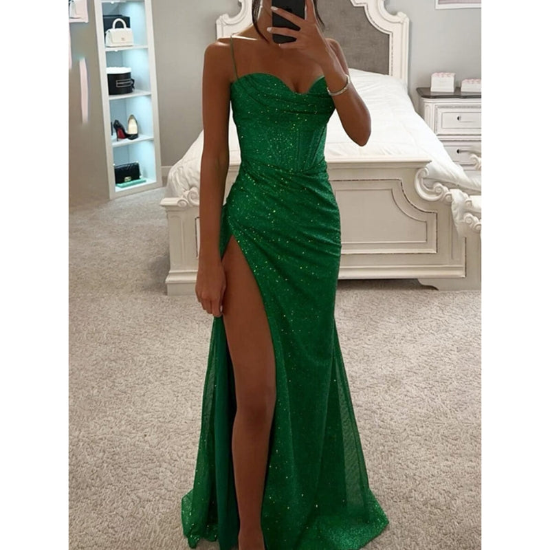 Robe de Soirée Élégante Longue avec Bretelles Délicates - PanierRoyale