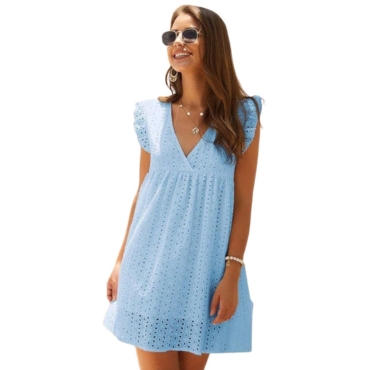 Robe Été Courte Col V sans Manches Féminine - PanierRoyale
