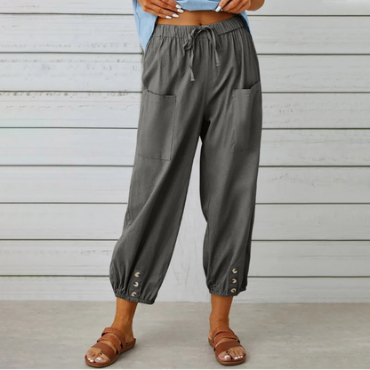 Pantalon Femme Décontracté Taille Haute Lin confortable