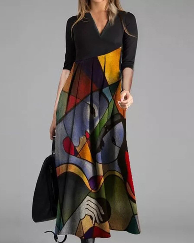 Robe Femme Élégante - Robe Droite Classique à Manches Longues Imprimé Floral avec Détails Plissés - PanierRoyale