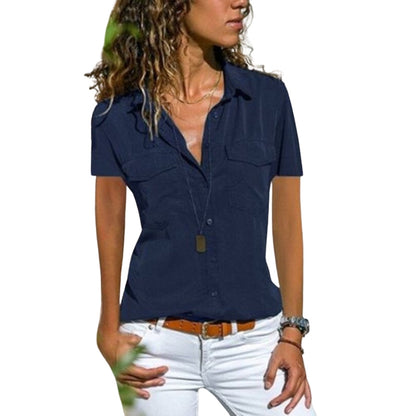 Chemise Femme Été en Lin avec Poches et Col V