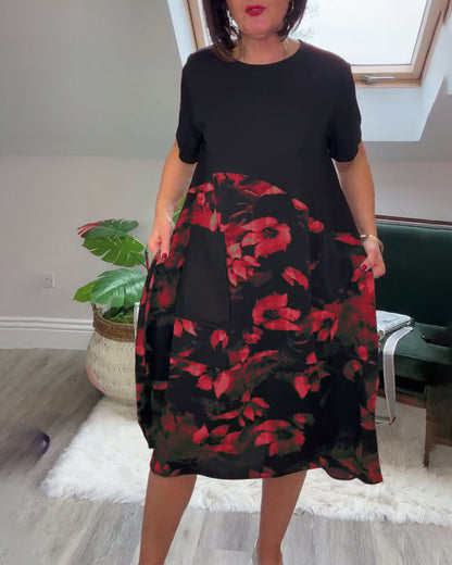 Robe Femme Patchwork Floral Coupe Droite Décontractée