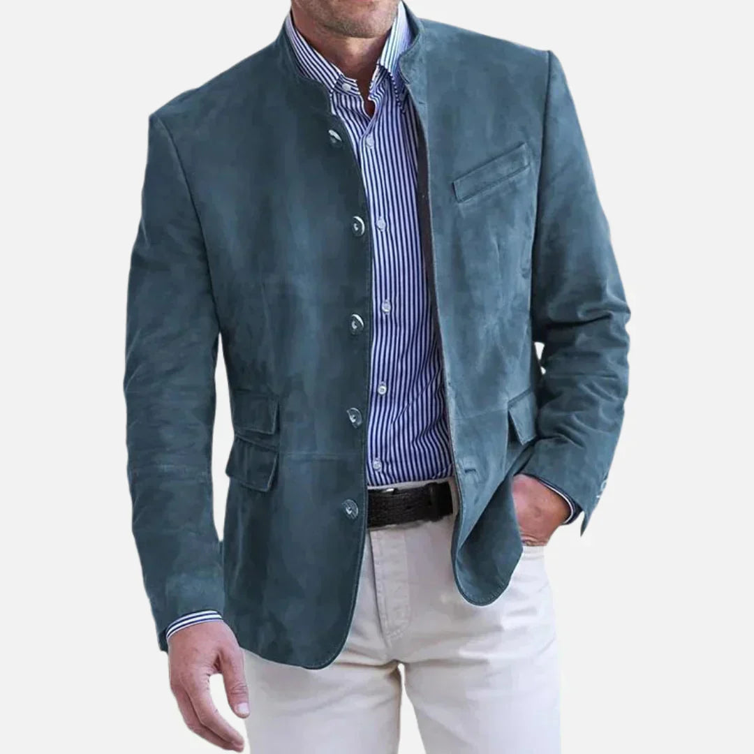 Blazer Homme Élégant Col Montant avec Boutons - PanierRoyale