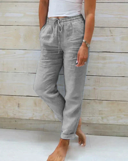 Pantalon Femme Lin Élastique Taille Élégante