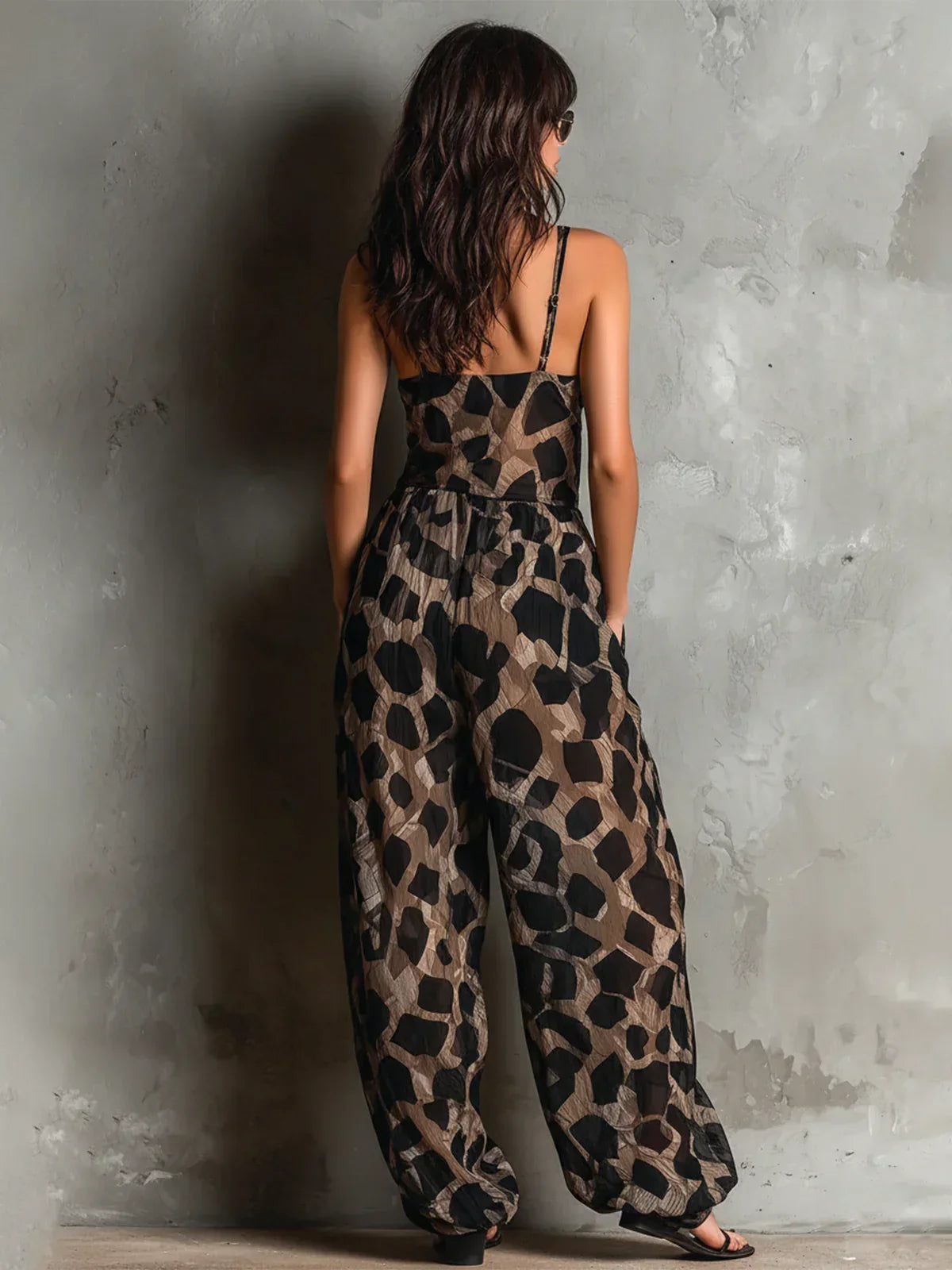 Combinaison Femme Imprimé Animal Bretelles Fines Coupe Large