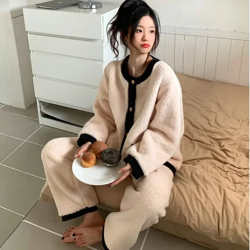 Pyjama Femme Hiver Doux et Confortable À Manches Longues