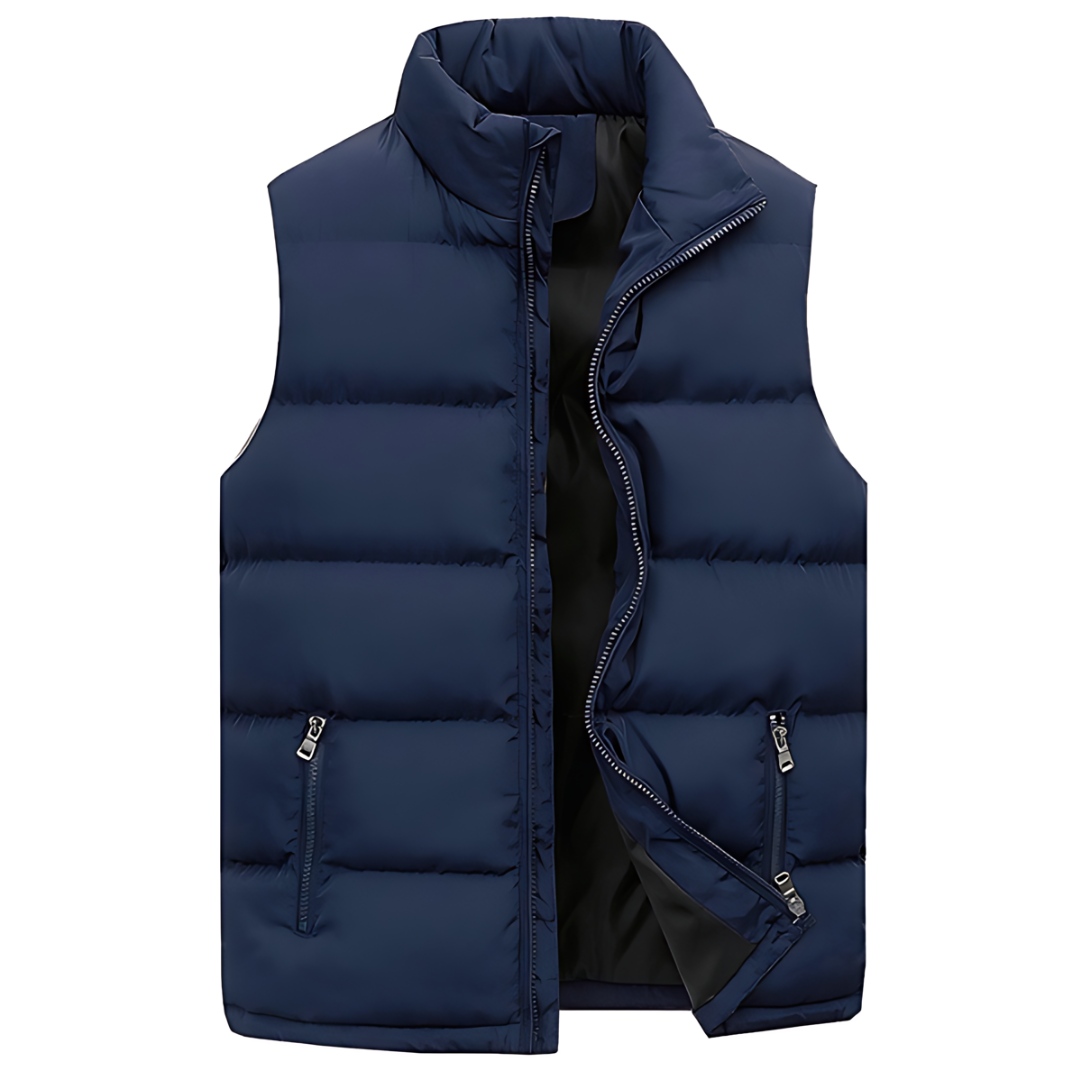 Gilet sans manches chic avec poches zippées et col montant
