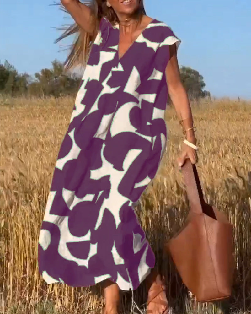 Robe Longue Féminine Col en V en Coton Doux