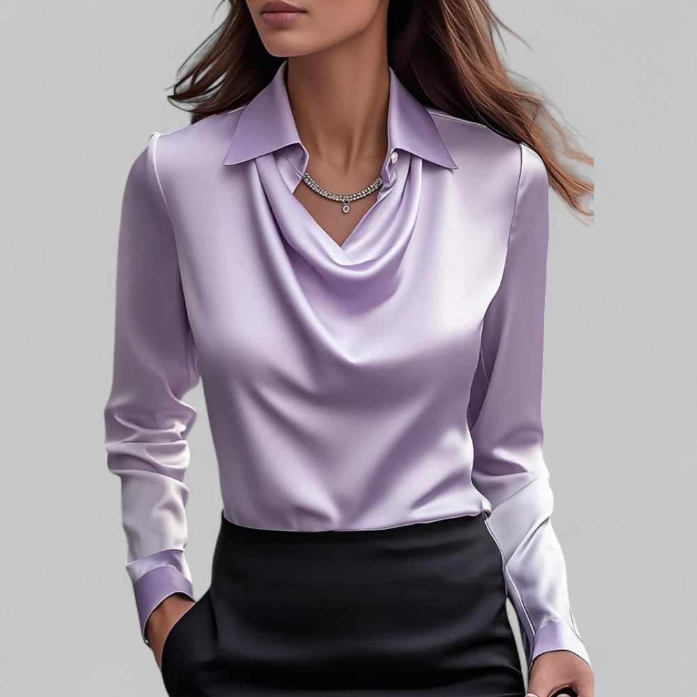 Blouse Femme Satin Décolleté Cascade Élégante