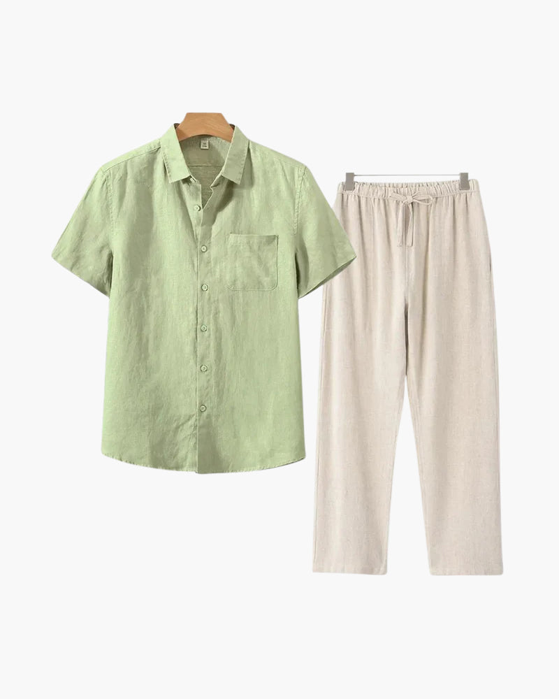 Costume Lin homme Lin léger avec chemise courte et pantalon été