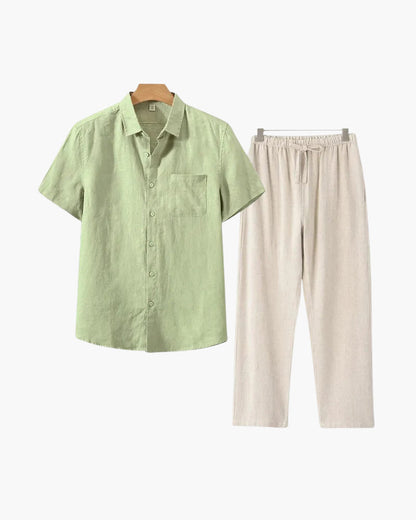 Costume Lin homme Lin léger avec chemise courte et pantalon été