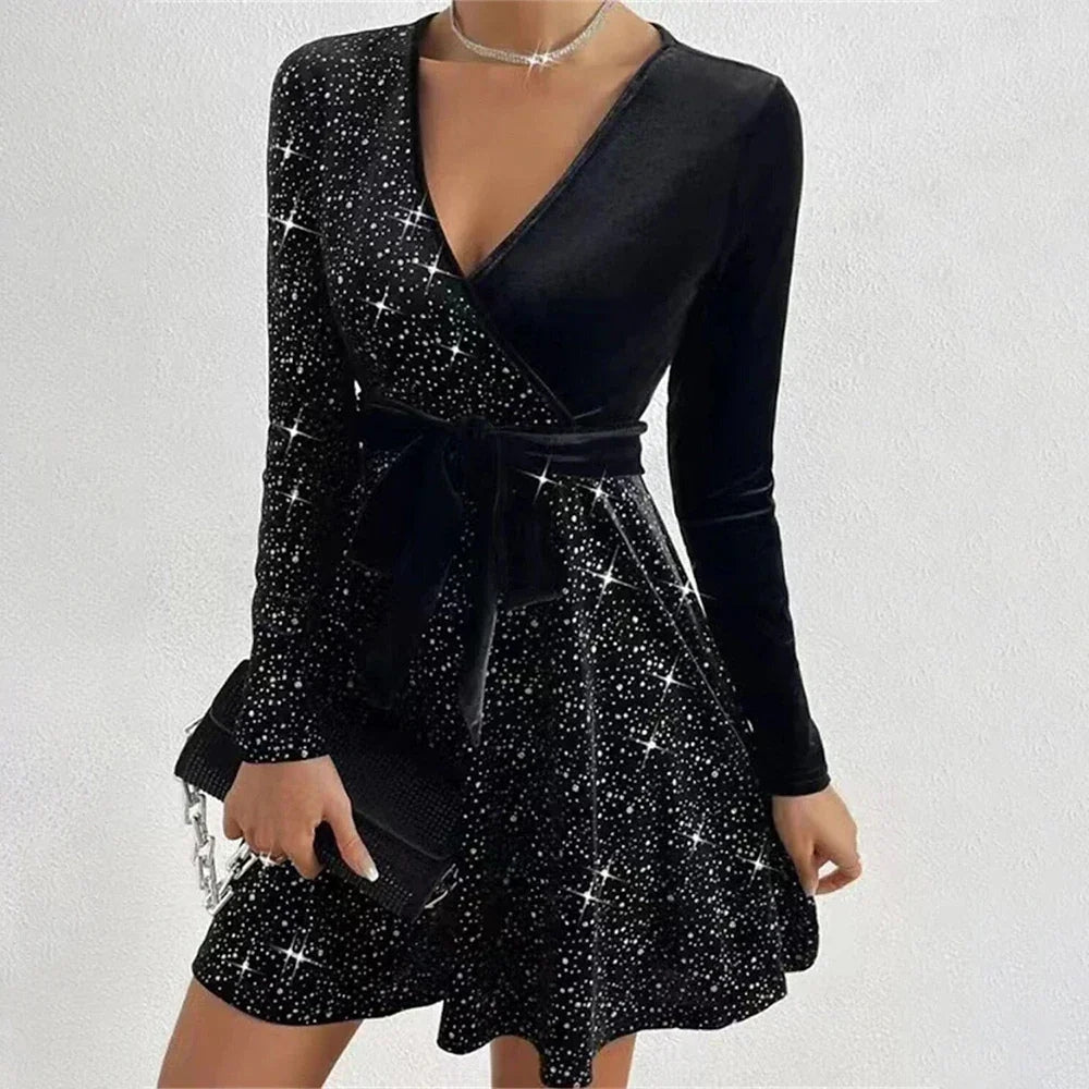 Robe Femme Élégante à Manches Longues Noir
