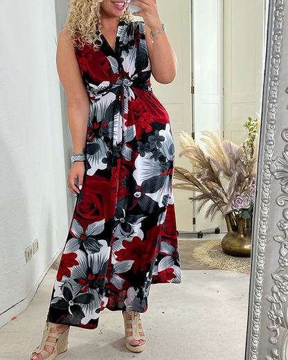Robe Maxi Femme Fluide Sans Manches Coupe Droite