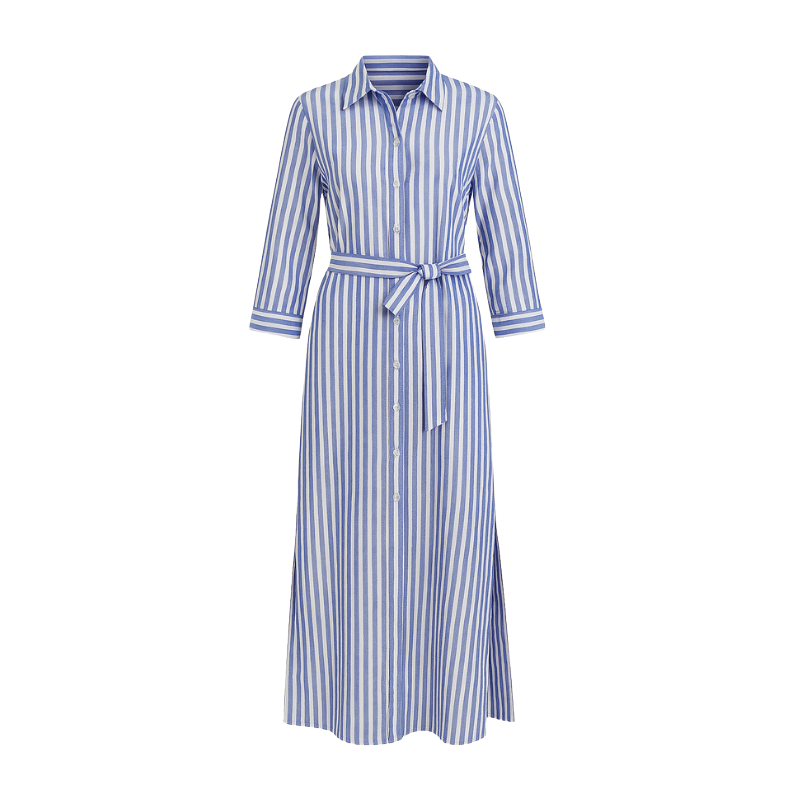 Robe Classique à Manches Longues Rayures Élégantes