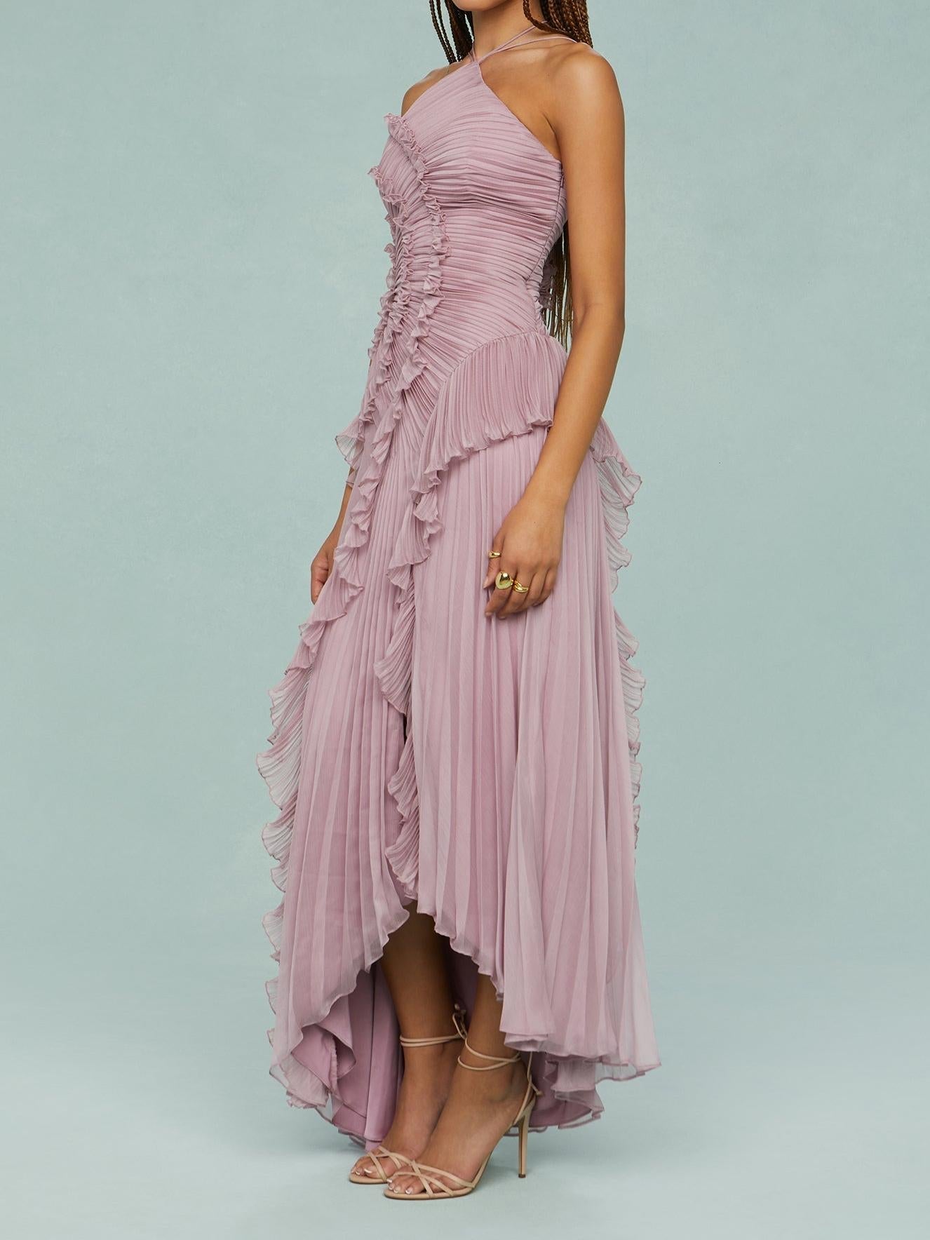 Robe Longue Femme Plissée Volants Asymétriques Fluides