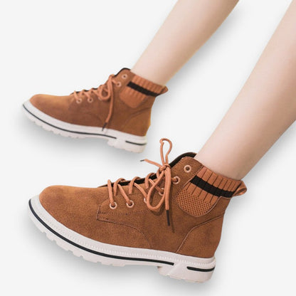 Bottines Femmes Lacets avec Semelle Antidérapante et Ornements Métal
