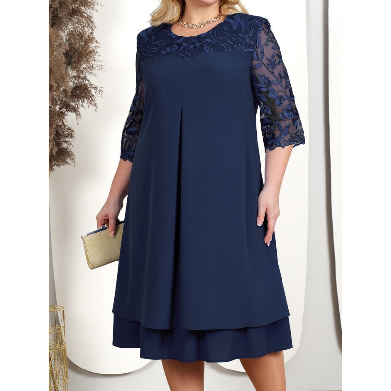 Robe Élégante Mi-Longue Manches Courtes