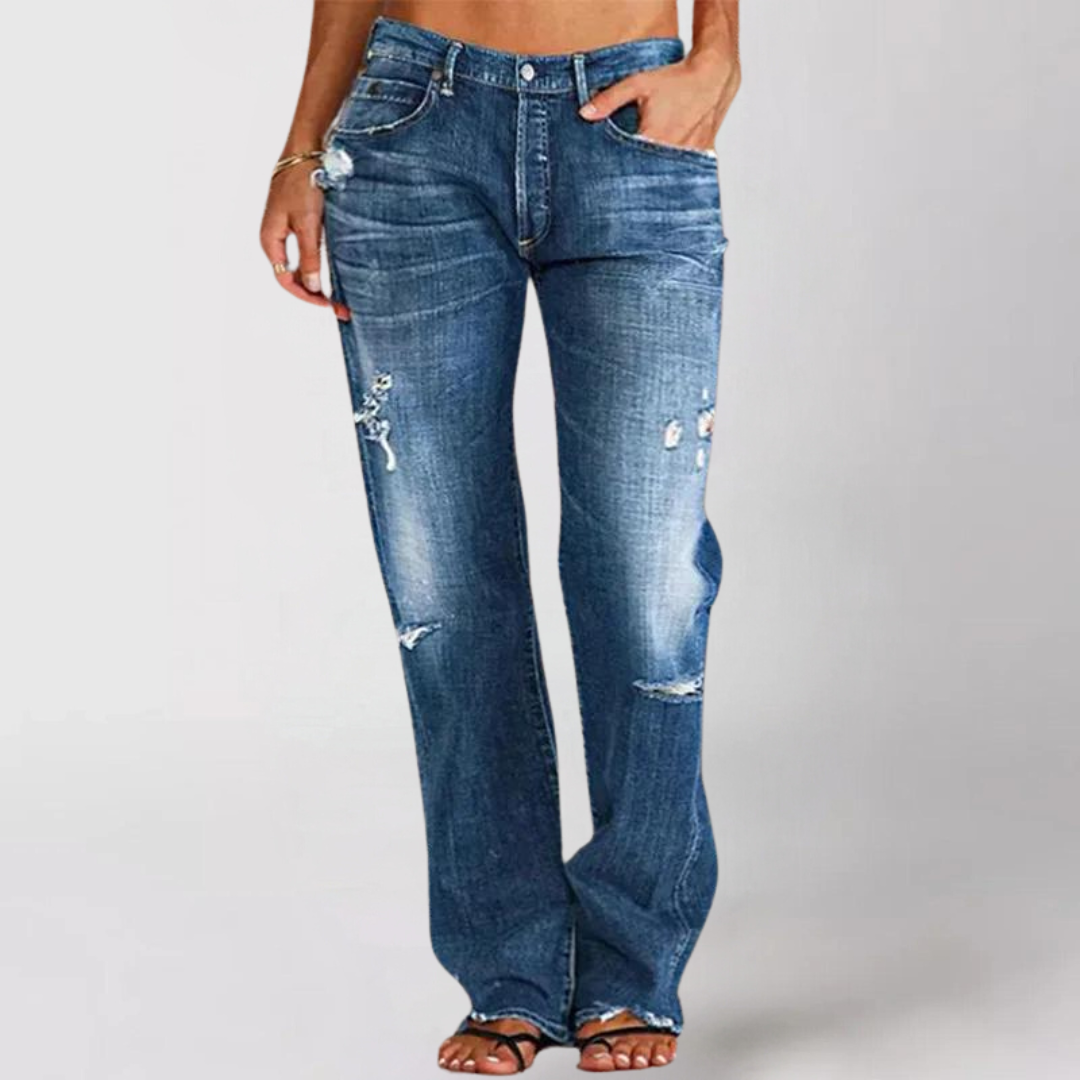 Jean Femme Déchiré Taille Haute Droite
