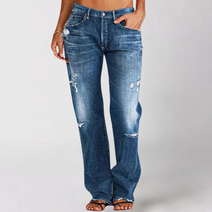 Jean Femme Déchiré Taille Haute Droite