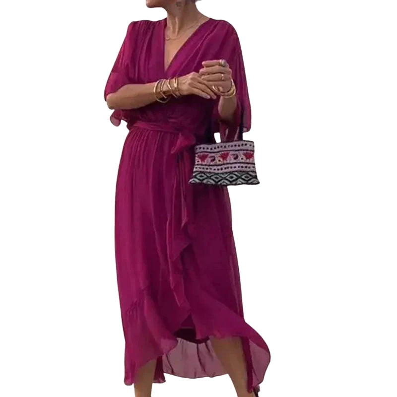 Robe Femme Élégante Manches Longues Col V