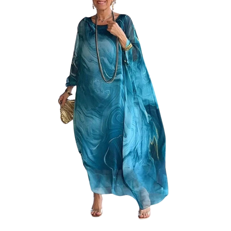 Robe Élégante Col Rond Manches Bouffantes