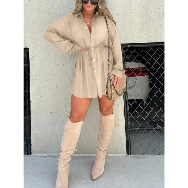 Robe Chemisier Féminine à Ceinture Élastique