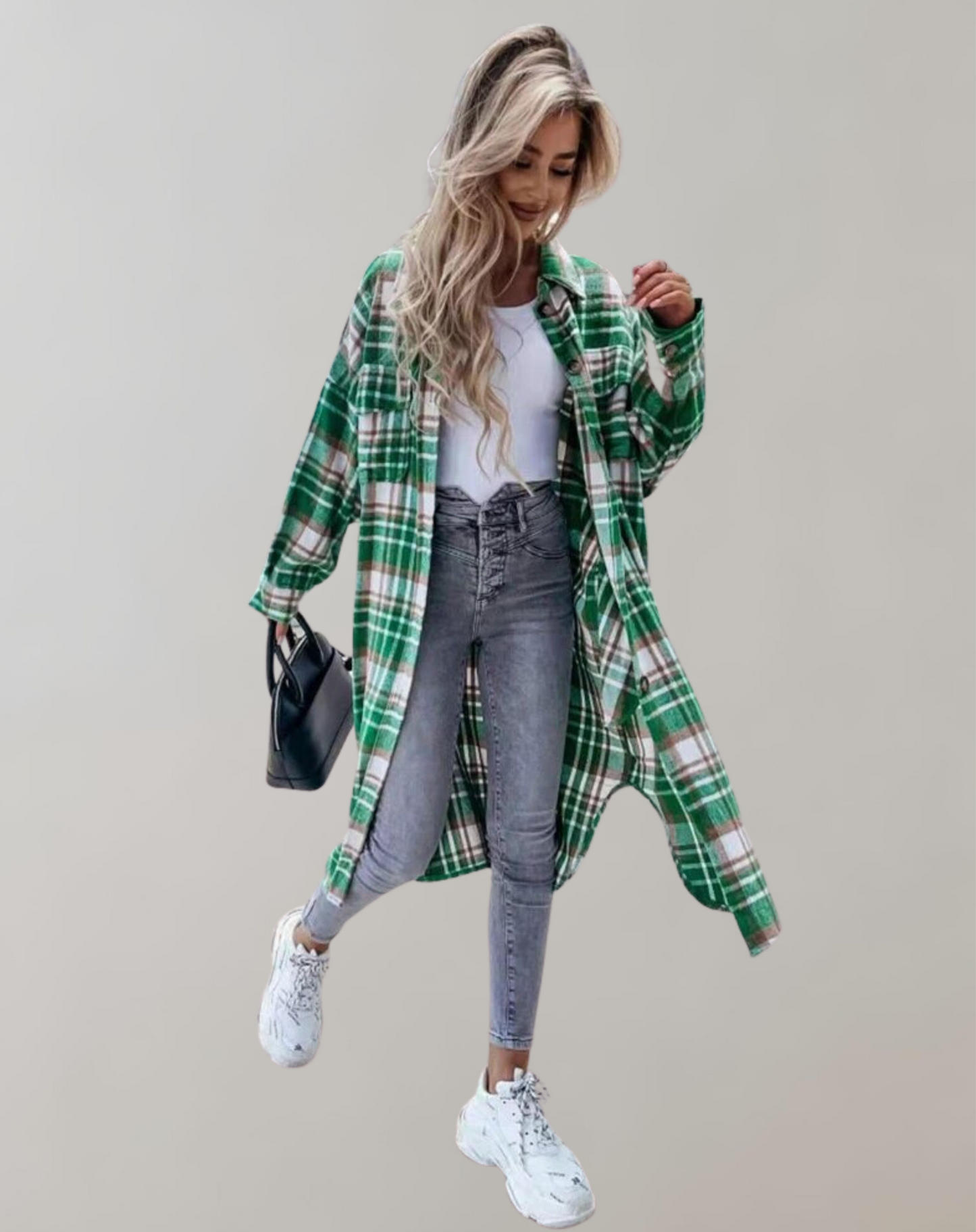 Manteau Femme Hiver Carreaux Chic à Fermeture Boutons