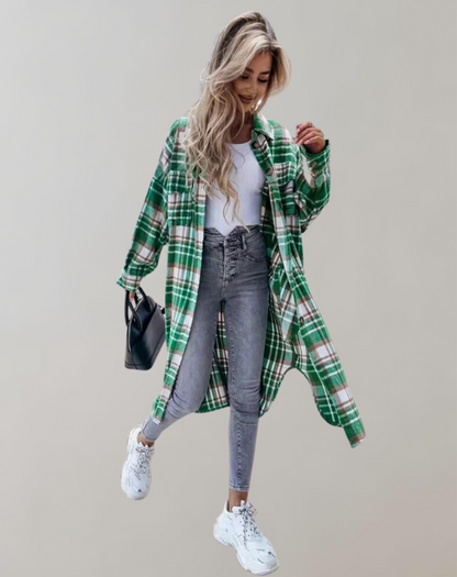Manteau Femme Hiver Carreaux Chic à Fermeture Boutons