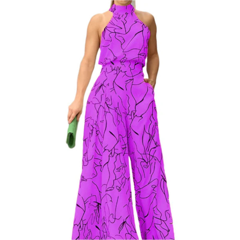 Robe Combinaison Col Rond Imprimé Fleuri Élégante