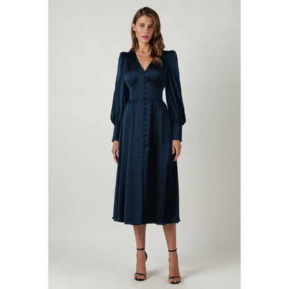 Robe de soirée élégante manches longues décolleté profond