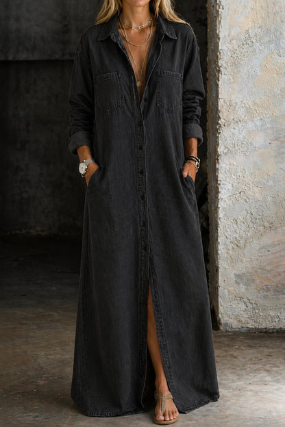 Robe chemise Femme Denim léger Boutons Longue