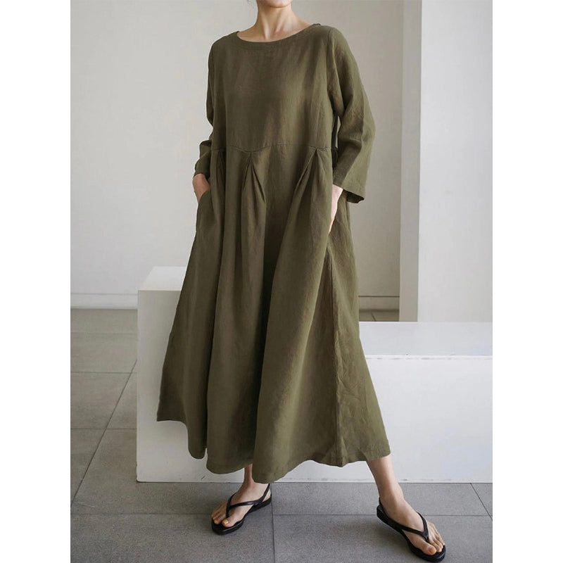 Robe Longue Féminine à Poches avec Silhouette Détendue