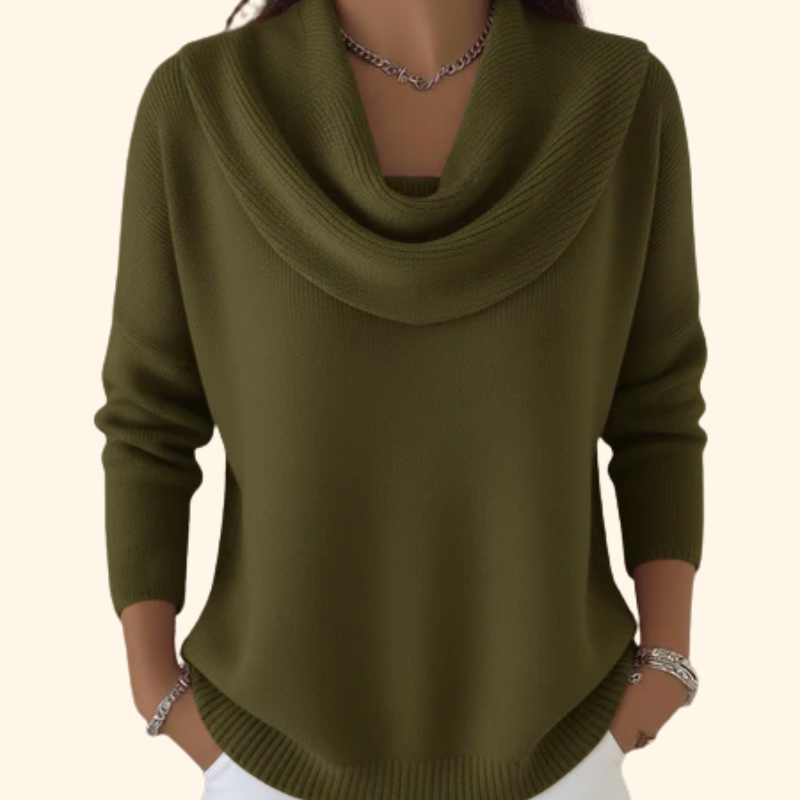 Pull Femme Col Drapé Doux et Chaud Style Décontracté
