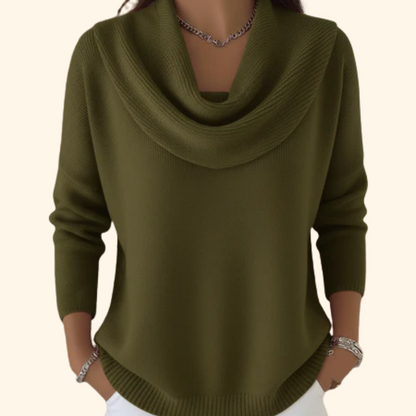 Pull Femme Col Drapé Doux et Chaud Style Décontracté