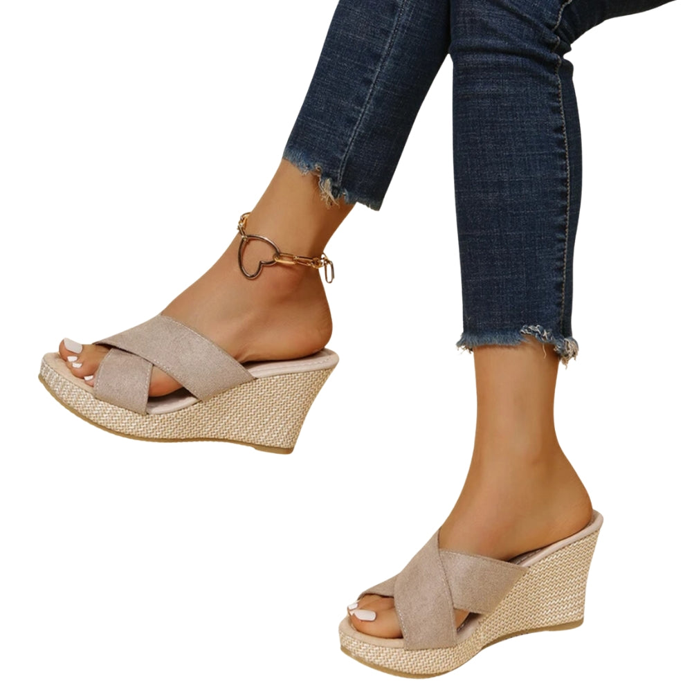 Sandales à Talon Plat Femme avec Sangle Entrecroisée et Bout Ouvert