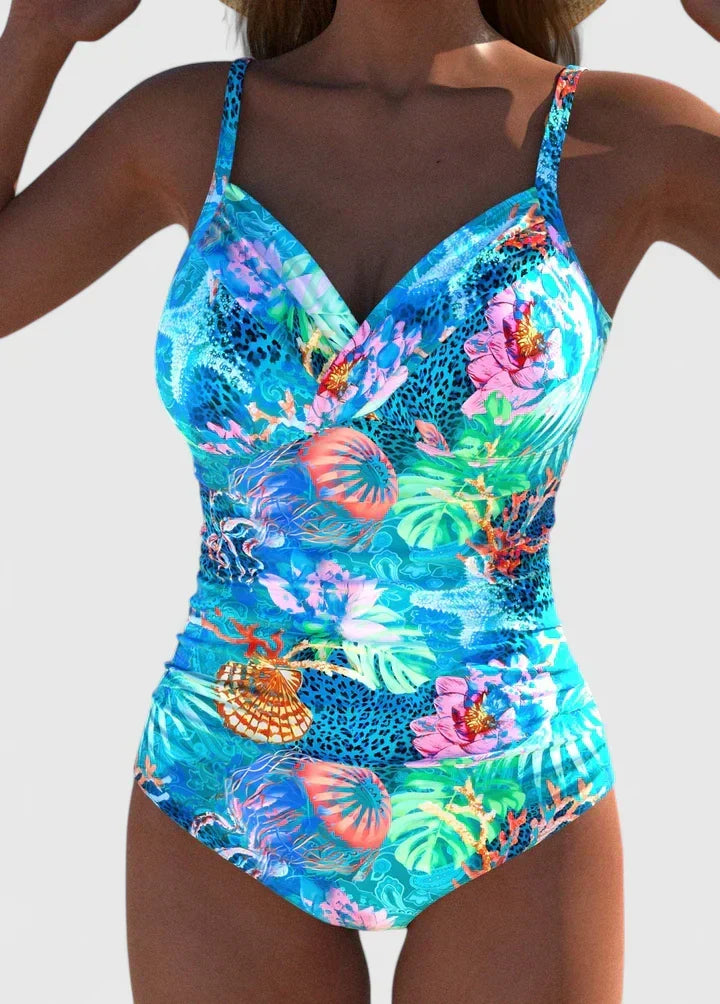 Maillot de bain une pièce Femme Col en V Croisé Froncé